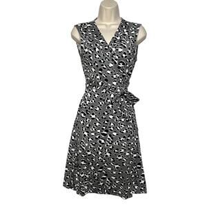 Diane Von Furstenberg New Yahzi Short Animal Print Wrap Dress Gray Black Women 6